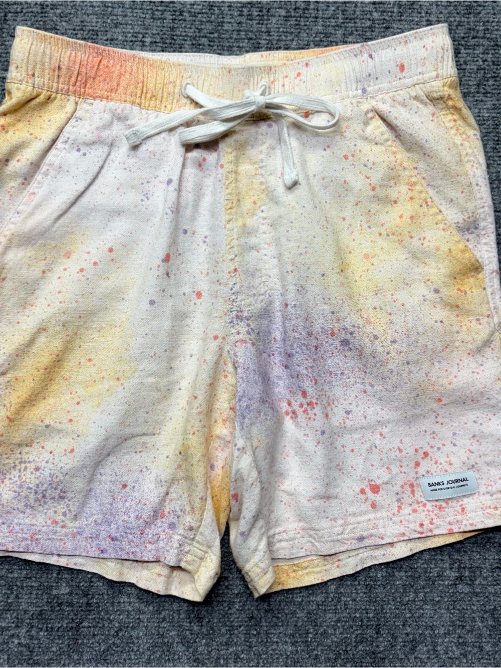 Banks Journal Shorts Mens 30 6" Paint Splatter Cotton Linen Blend